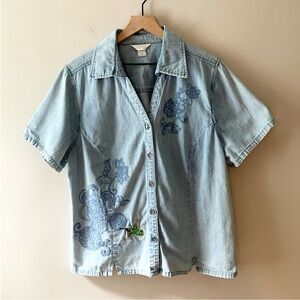 CJ BANKS Embroidered Short Sleeve Denim Shirt
